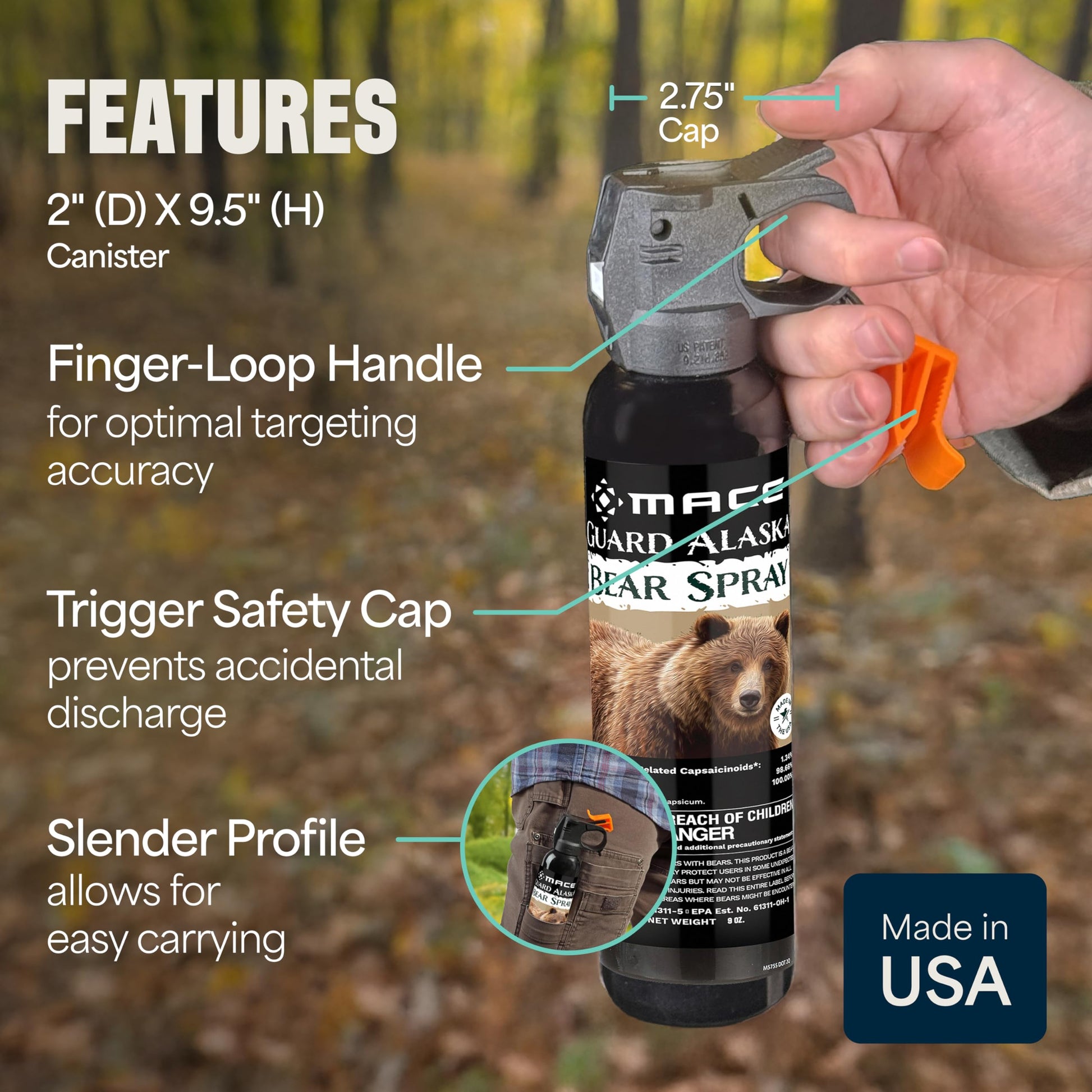 Buy now Mace Bear Spray - Guard Alaska Bear Deterrent Self Defense Spray with Heavy Duty Holster, 9 oz, EPA Registered, Up to 40 Feet Range, Personal Protection for Hiking, Camping, Hunting, & Outdoor Safety at indiglob india