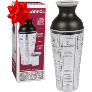 16oz Large Cocktail Shaker Bar Set- Includes Measuring Jigger, Strainer, 6 Printed Mixed Drink Recipe Measurements on Bottle- Fun Bartender Kit for Mojitos, Martinis & More- Great for Summer Parties - My Store