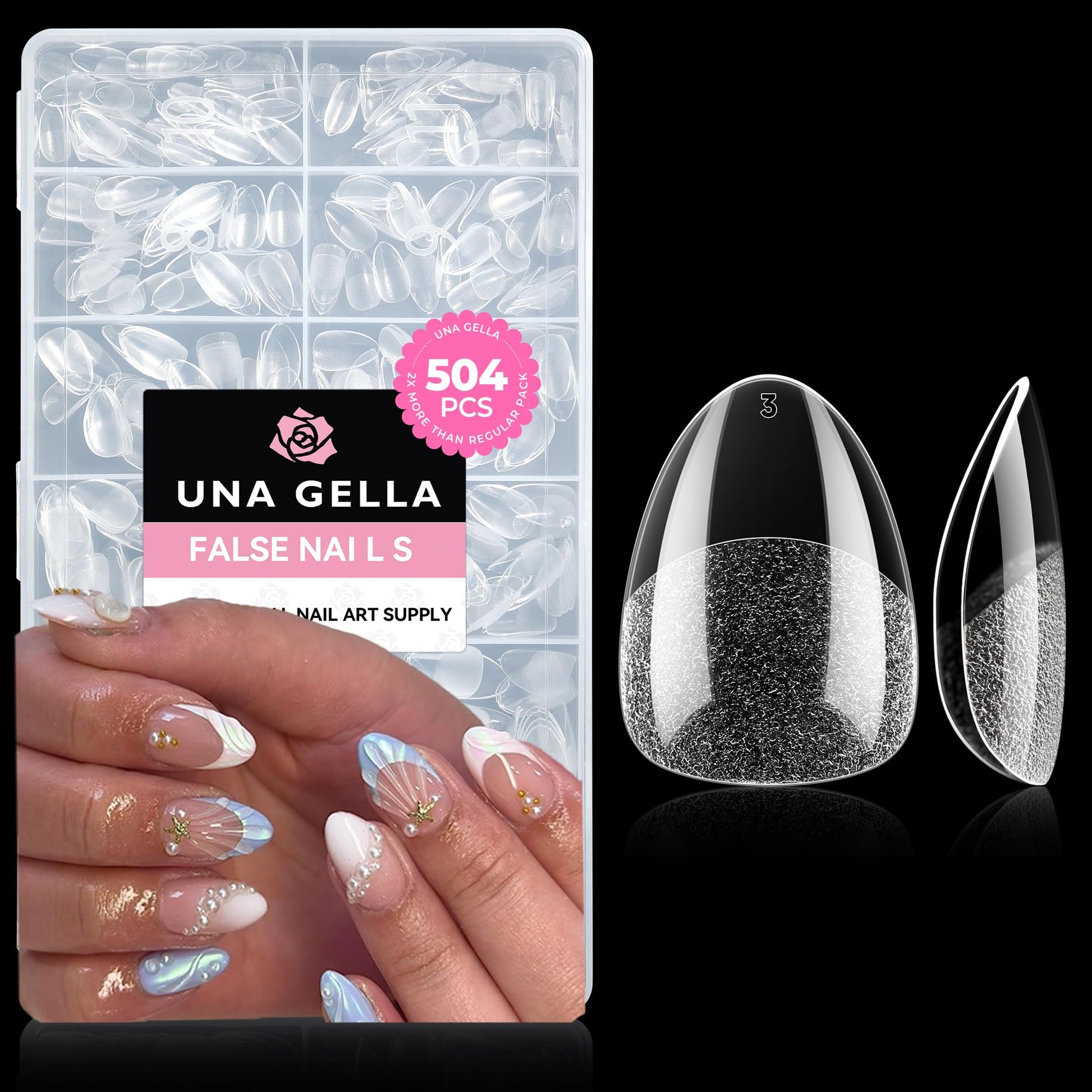 Buy now UNA GELLA Almond Gel Nail Tips, 504PCS Pre Etched Clear Fake Nails Tips Medium Almond Shape - 12 Sizes Full Cover Soft Acrylic Press On Nail Extensions No C Curve Gift for Diy at Home XS Almond at indiglob india