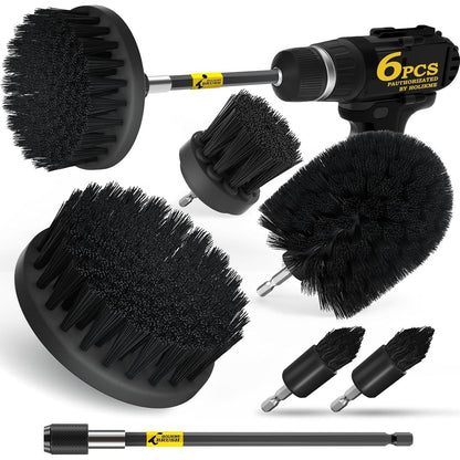 Holikme 6Pack Drill Brush Power Scrubber Cleaning Brush Extended Long Attachment Set All Purpose Drill Scrub Brushes Kit for Grout, Floor, Tub, Shower, Tile, Bathroom and Kitchen Surface，Yellow