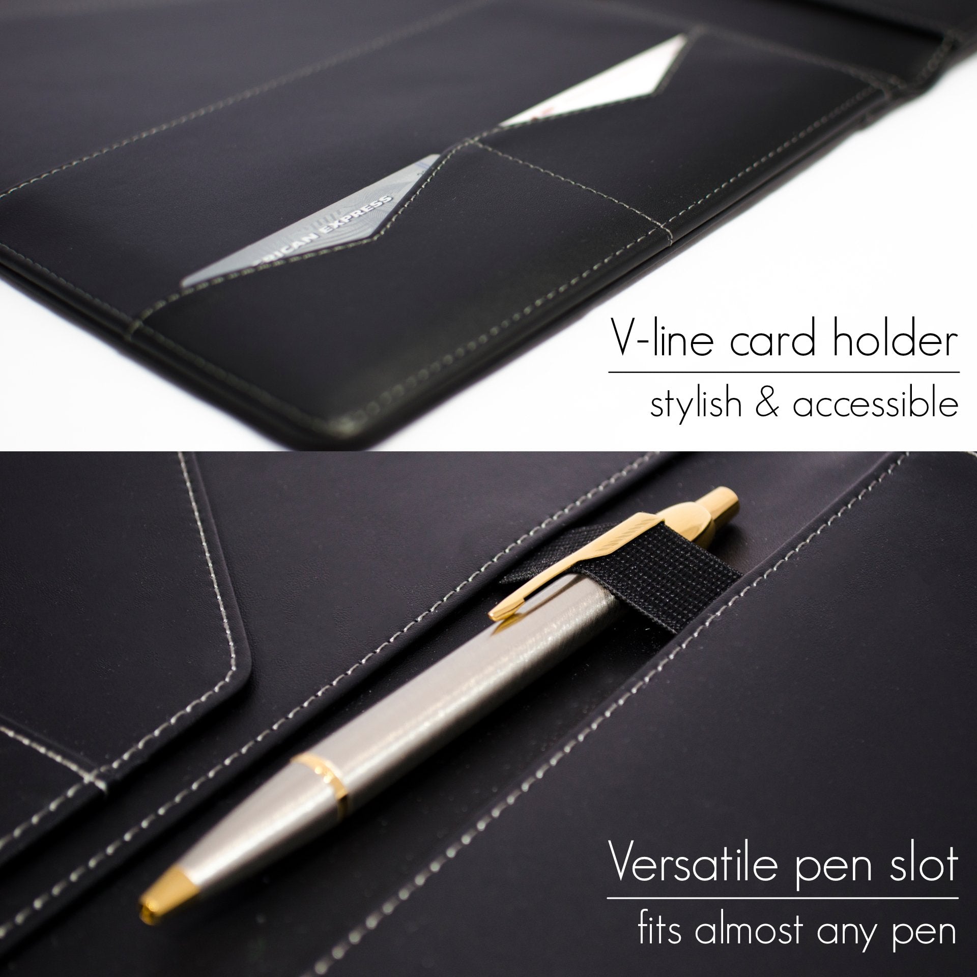 Buy now STYLIO Padfolio Portfolio Organizer Binder | Interview Resume Folder, Legal Document, Business Card Holder |w/Letter-Sized Notepad | Handsome Piano Noir Faux Leather Folio Matte Finish, Accent Stitch at indiglob india