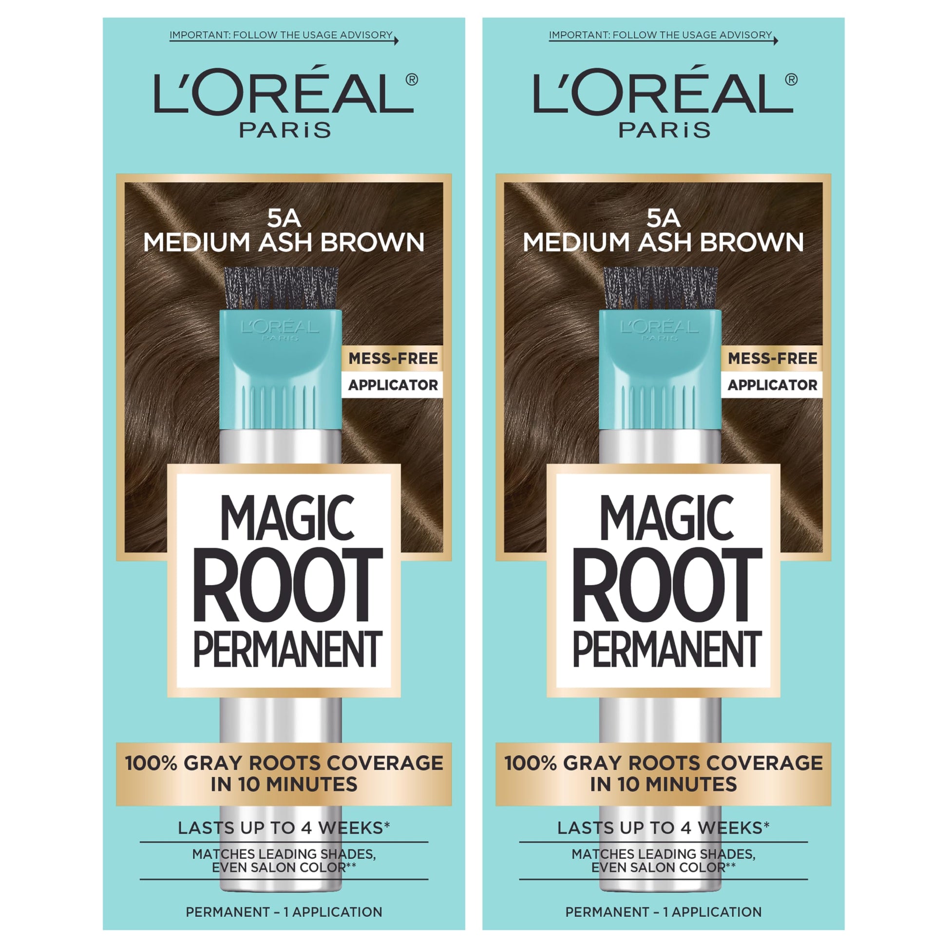 Buy now L'Oreal Paris Magic Root Rescue 10 Minute Root Hair Coloring Kit, Permanent Hair Color with Quick Precision Applicator, 100 percent Gray Coverage, 4 Dark Brown, 2 count 5A Medium Ash Brown 1 Count (Pack of 2) at indiglob india