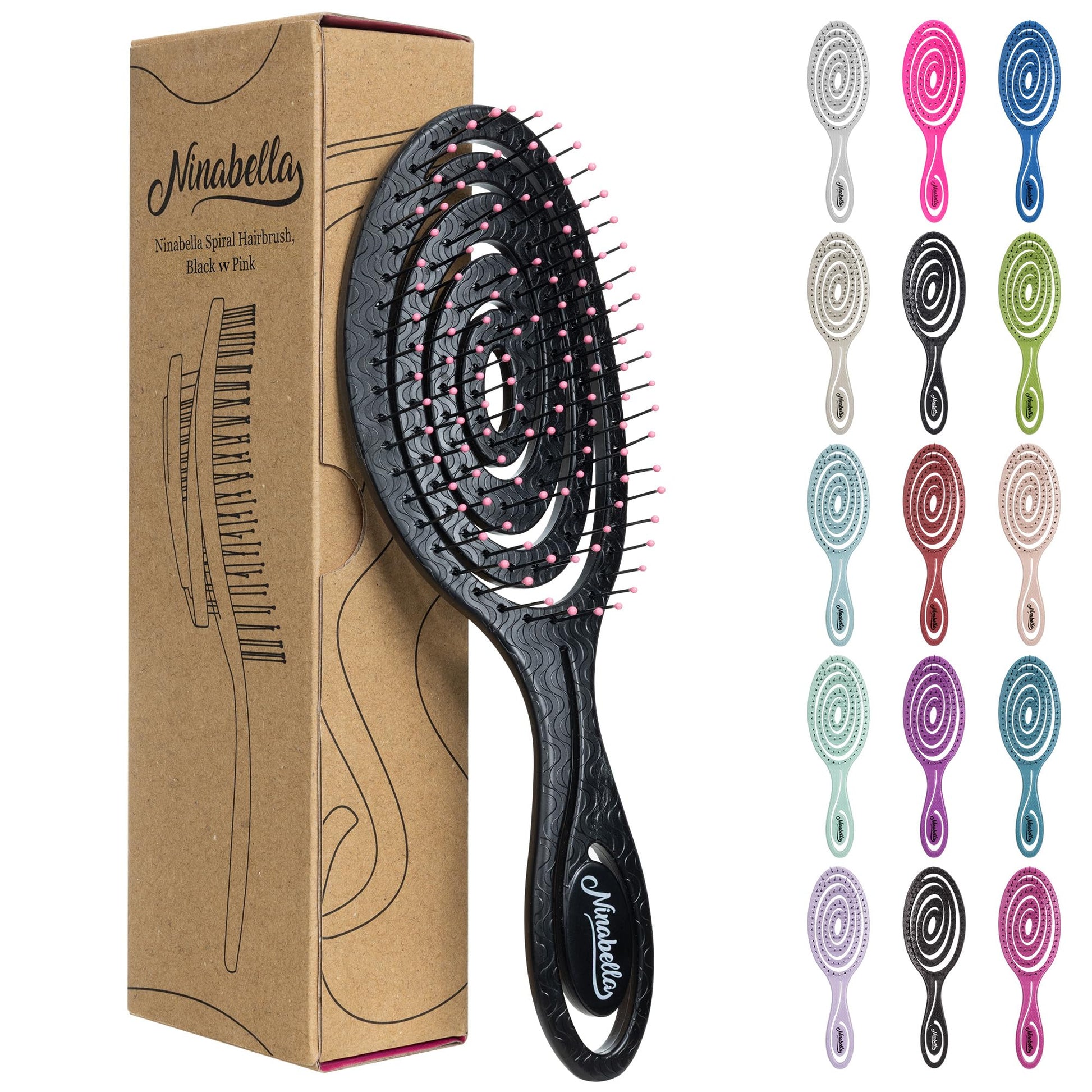 Buy now Ninabella Detangle Hair Brush for Women & Men - Does not Pull - Straightening Brushes for Straight & Curly Hair - Unique Spiral Detangling Hairbrush - Green Regular Black with Pink at indiglob india