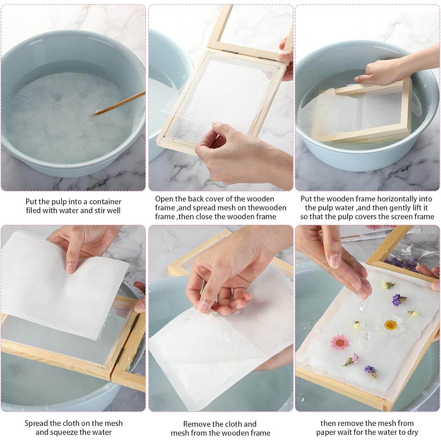 12 Pieces Paper Making Kit, 2 Size Wooden Paper Making Mould Frame, Dried Flowers, Sponge with Replace Mesh Cloth for DIY Craft - My Store