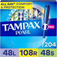 Tampax Pearl Tampons for Women Multipack, with LeakGuard Braid, Light/Regular/Super Absorbency, Unscented, 47 Count