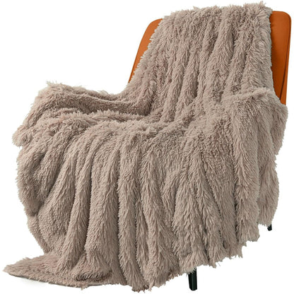 TOONOW Extra Soft Fuzzy Faux Fur Throw Blanket 50"x60", Reversible Lightweight Fluffy Cozy Plush Comfy Microfiber Fleece Decorative Shaggy Blanket for Couch Sofa Bed, Pure White