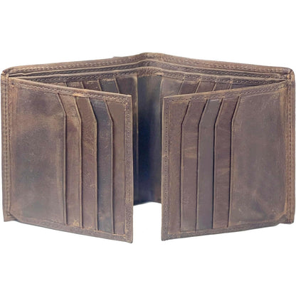 Bullz Genuine Nappa Cow Leather Thick Dual Credit Card ID Flap Quad Fold Large Bifold Mens Wallet Passcase RFID