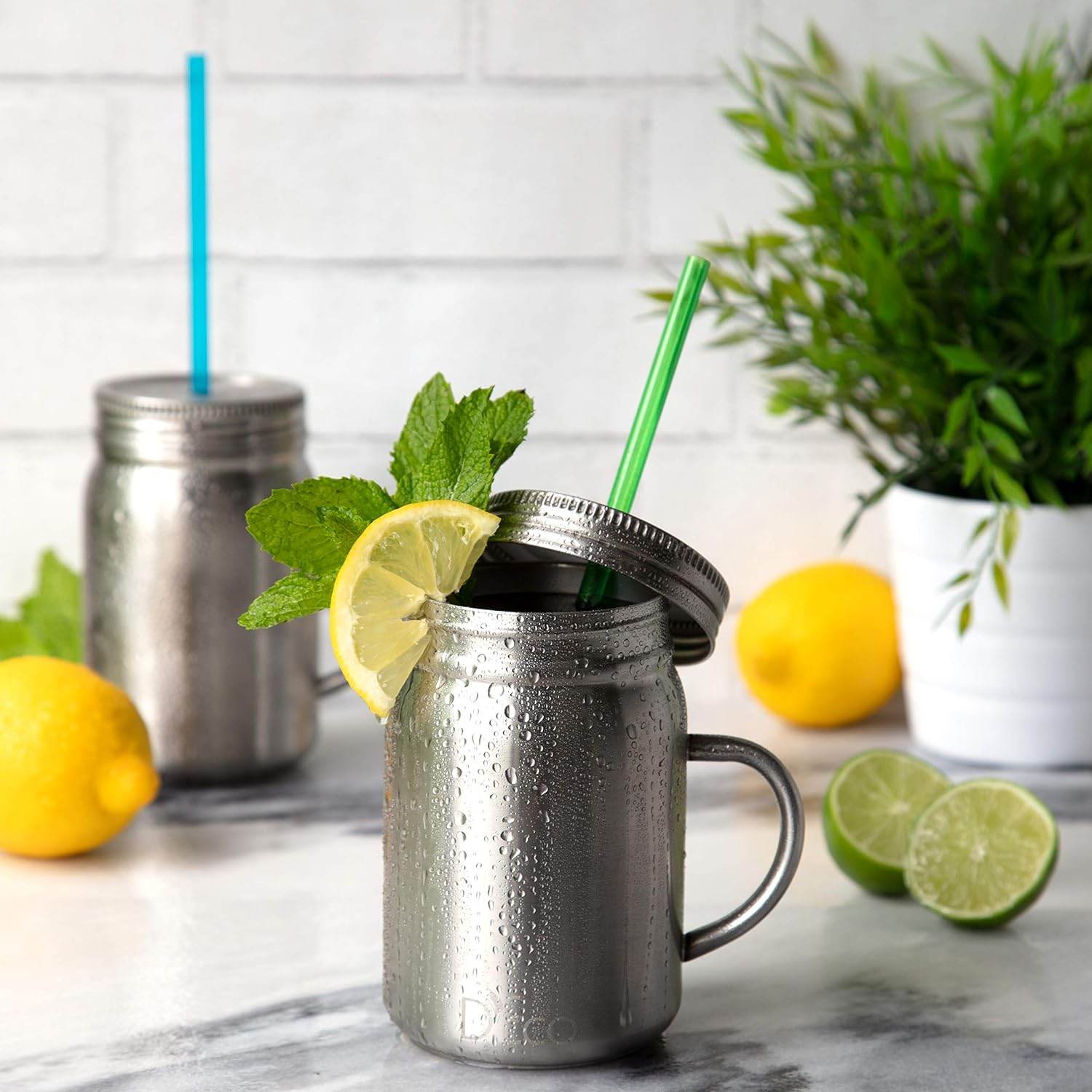 16 Oz Stainless Steel Mason Jars with Straws & Lids (2 Pack) - Insulated Double Wall Drinking Mugs Keep Drinks Hot or Cold for Hours - Essential Reusable Water Bottles, Coffee Cups, Travel Tumblers - My Store
