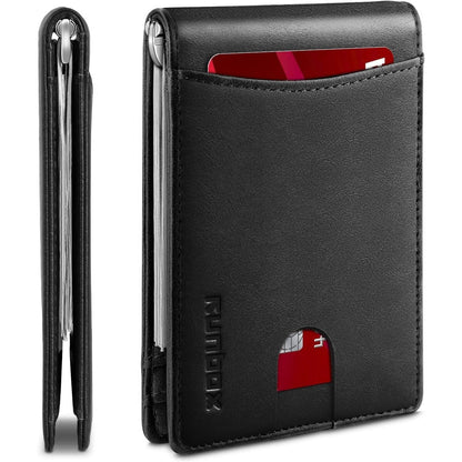 Slim Wallet for Men Genuine Leather RFID Blocking Bifold Minimalist Front Pocket Mens Wallet with Money Clip Thin Gift Box