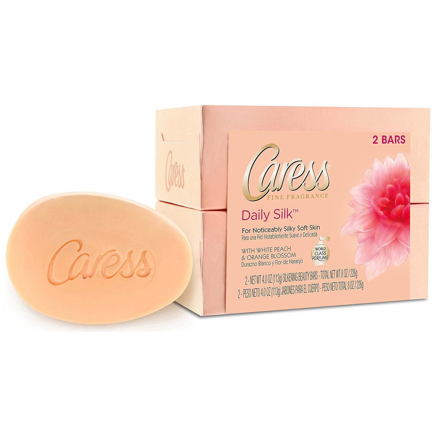 Caress Beauty Bar Soap For Women, Daily Silk With Silk Extract and Floral Oil Essence Moisturizing Body Soap for Silky, Soft Skin, 3.75 oz, 2 Bath Bars - My Store