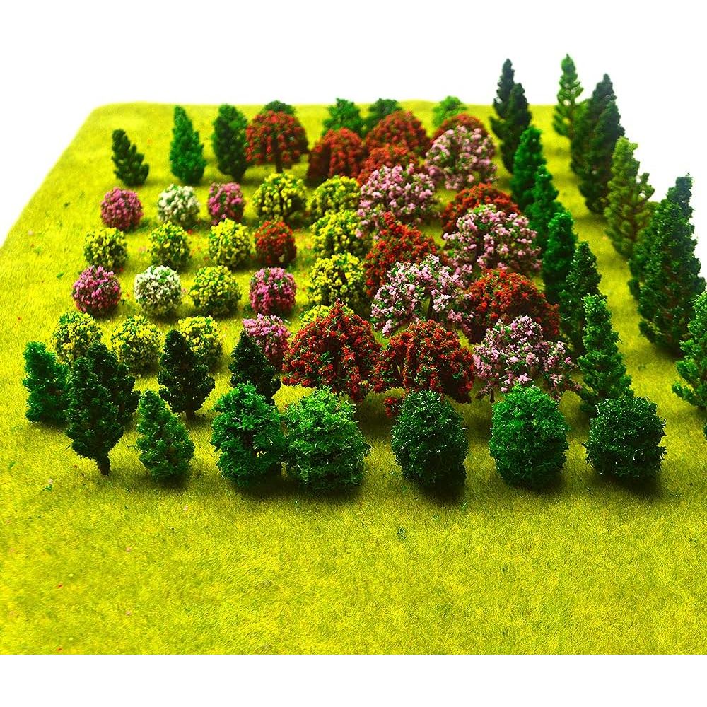70pcs Mini Mixed Miniature Fake Trees Model Train Scenery Artificial Wargame Trees Model Railroad Scenery Diorama Supplies for DIY Landscape