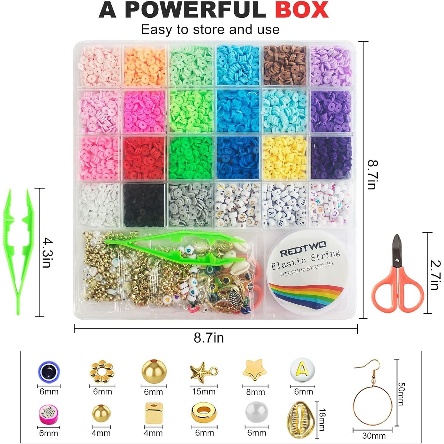 Buy now Redtwo 6200 Pcs Clay Beads Bracelet Making Kit, Flat Round Polymer Heishi Friendship Bracelet Jewelry Kit with Charms and Elastic Strings for Girls 8-12 Gifts for Kids at indiglob india