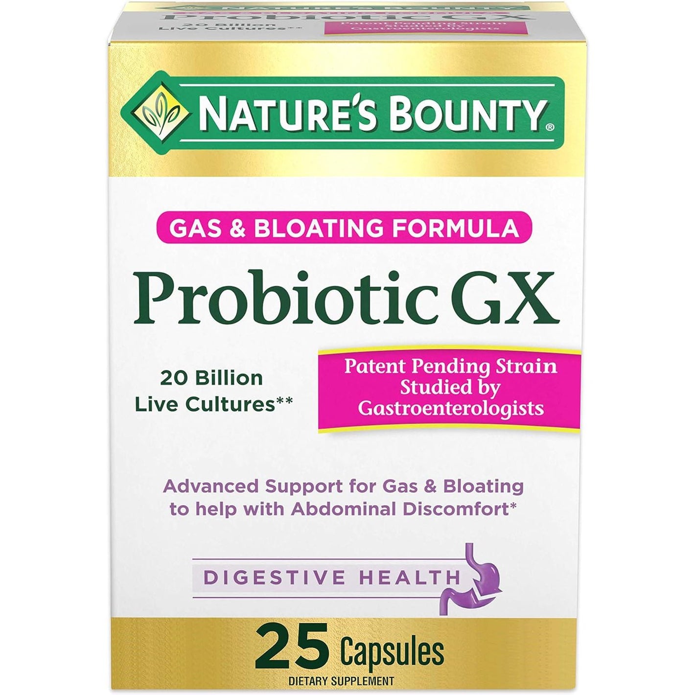 Nature's Bounty Probiotic GX, Helps with Occasional Gas and Bloating, Dietary Supplement, Digestive Health, 25 Capsules