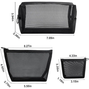 Aosbos 3-Pack Mesh Cosmetic Bag Set - Travel/On-The-Go Makeup Storage, Zipper Closure Small Pouch