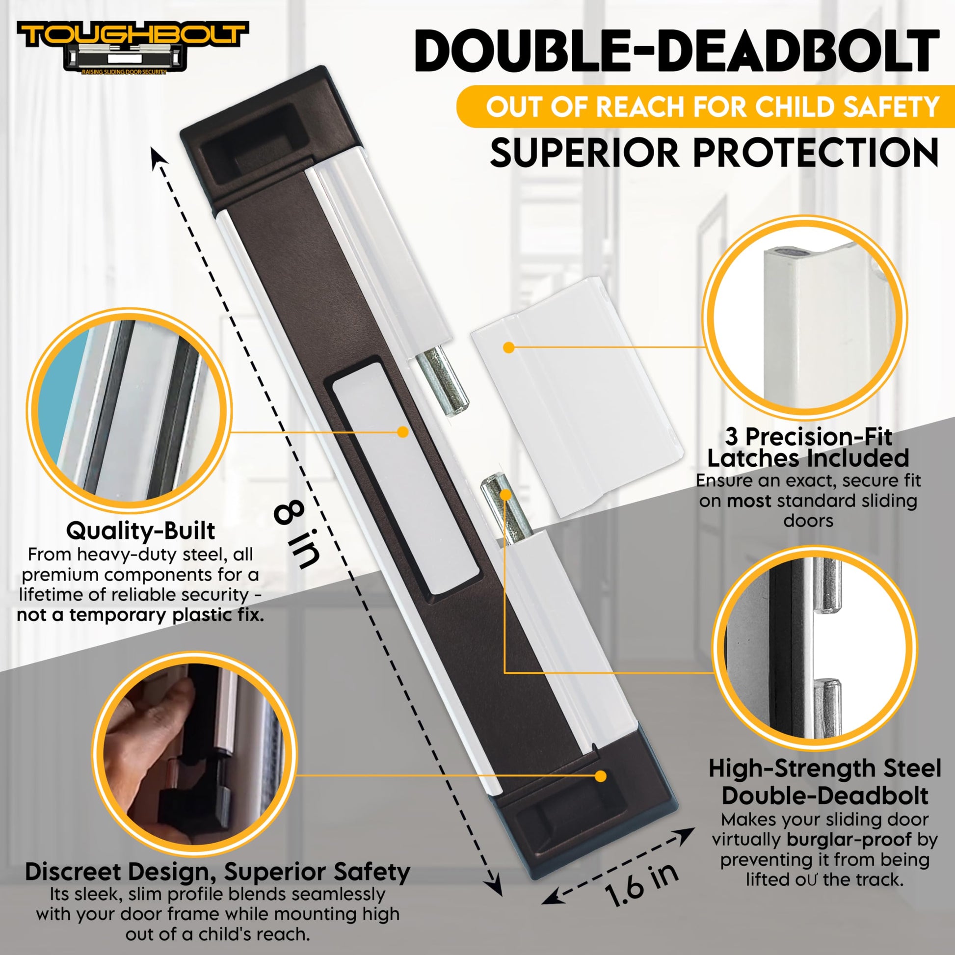 Buy now 2-Pack TOUGHBOLT Double Deadbolt Sliding Patio Door, Child Safety, Home Security Lock with 3-Receiver Latches Included - Installation Required at indiglob india