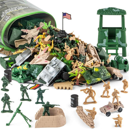 Army Men Toys for Boys 8-12, Military Soldier Army Base 160 Pcs Set Including WW2 Khaki Green Plastic and Accessories with Handbag for Kid