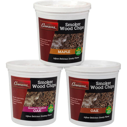 Camerons All Natural Extra Fine BBQ Wood Chips, 3 Pack - Bourbon Oak, Oak, Maple (3 Pints, 0.473L ea) - Kiln Dried Sawdust Shavings for Smoking Guns, Smokers, Smoke Boxes - Barbecue Grilling Gift Set