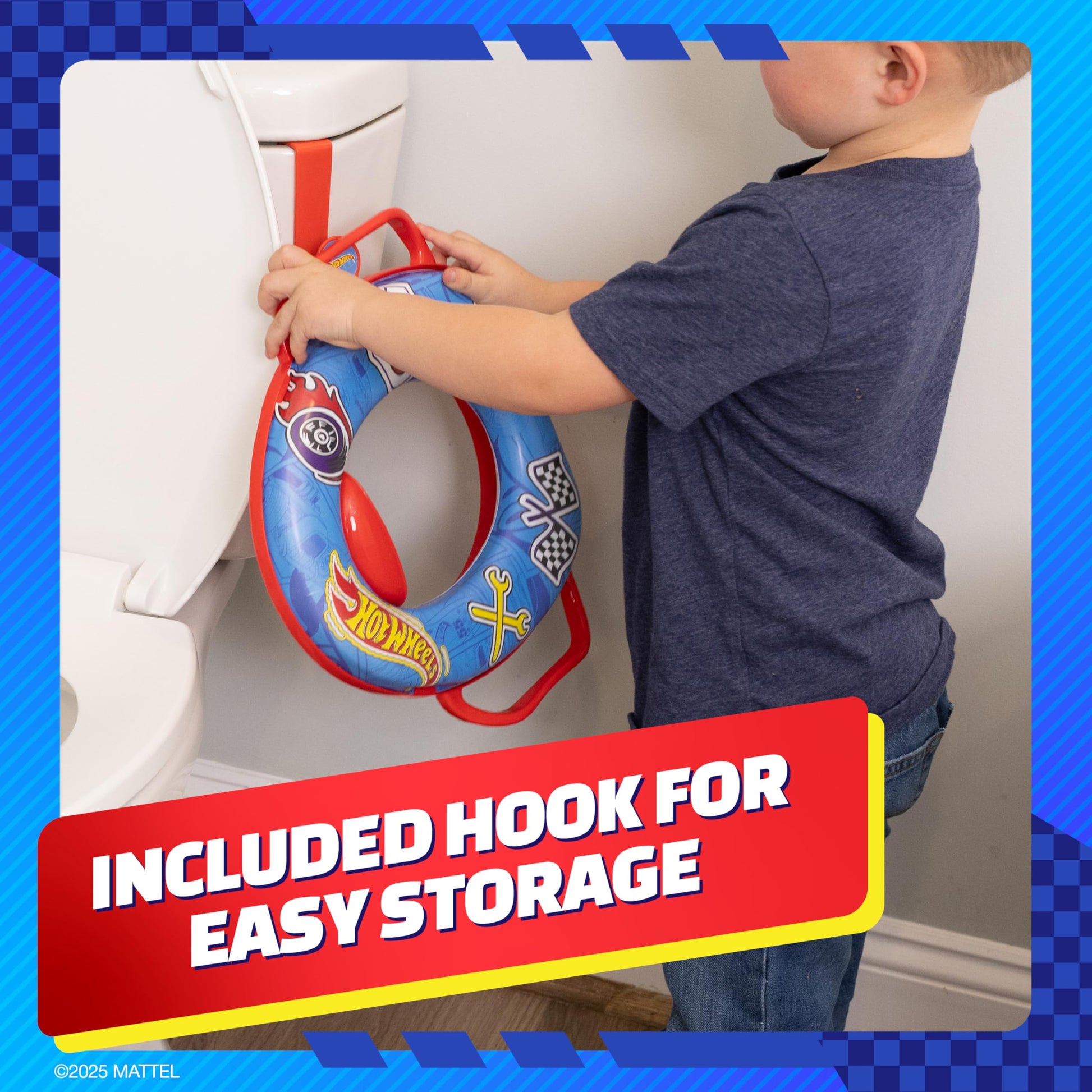 Buy now Hot Wheels Soft Potty Training Seat for Toilet with Storage Hook, Non-Slip Potty Ring with Splash Guard, Built-in Handles for Toddlers at indiglob india