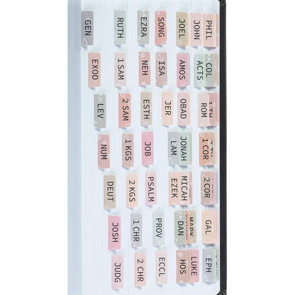 DiverseBee Laminated Bible Tabs (Large Print, Easy to Apply), Bible Tabs Old and New Testament, Bible Study Journaling Supplies, Bible Accessories, Bible Index Tabs, 72 Bible Book Tabs (Petal) Medium
