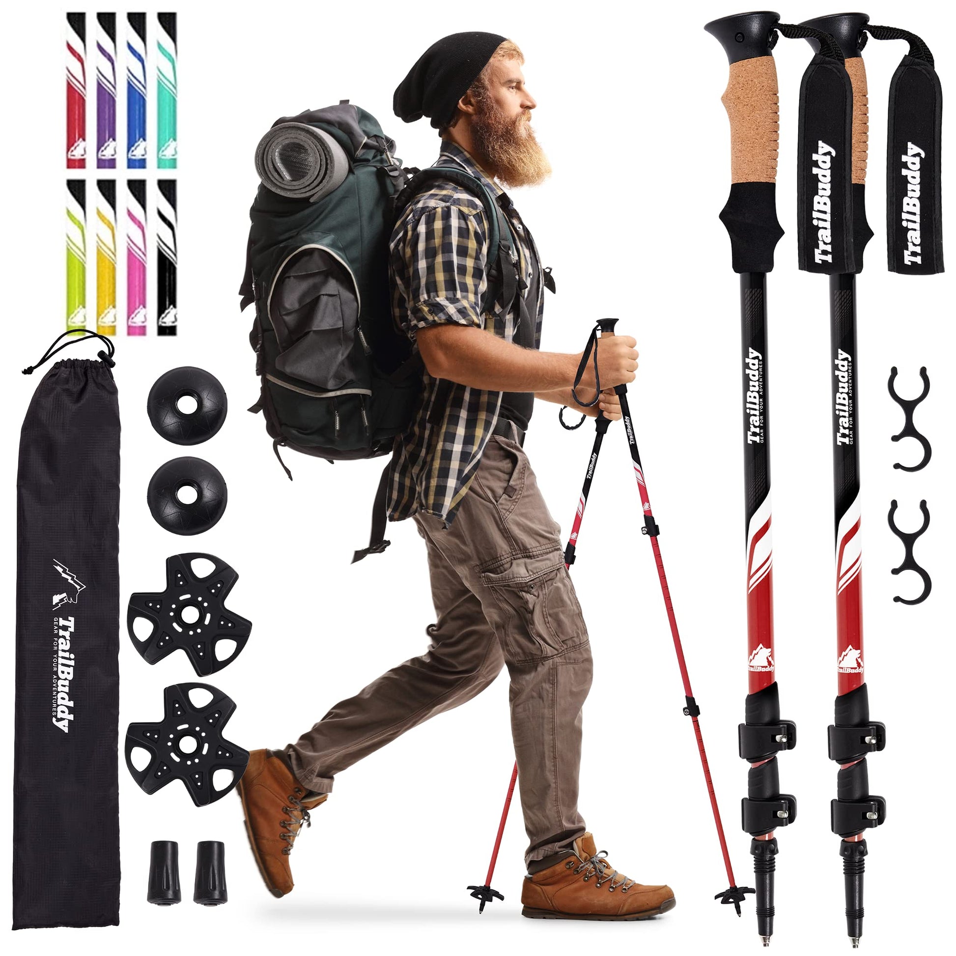 Buy now TrailBuddy Trekking Poles – Lightweight 7075 Aluminum Hiking Poles for Women, Men & Seniors – Collapsible or Foldable Walking Sticks for Travel, Trails & Balance at indiglob india