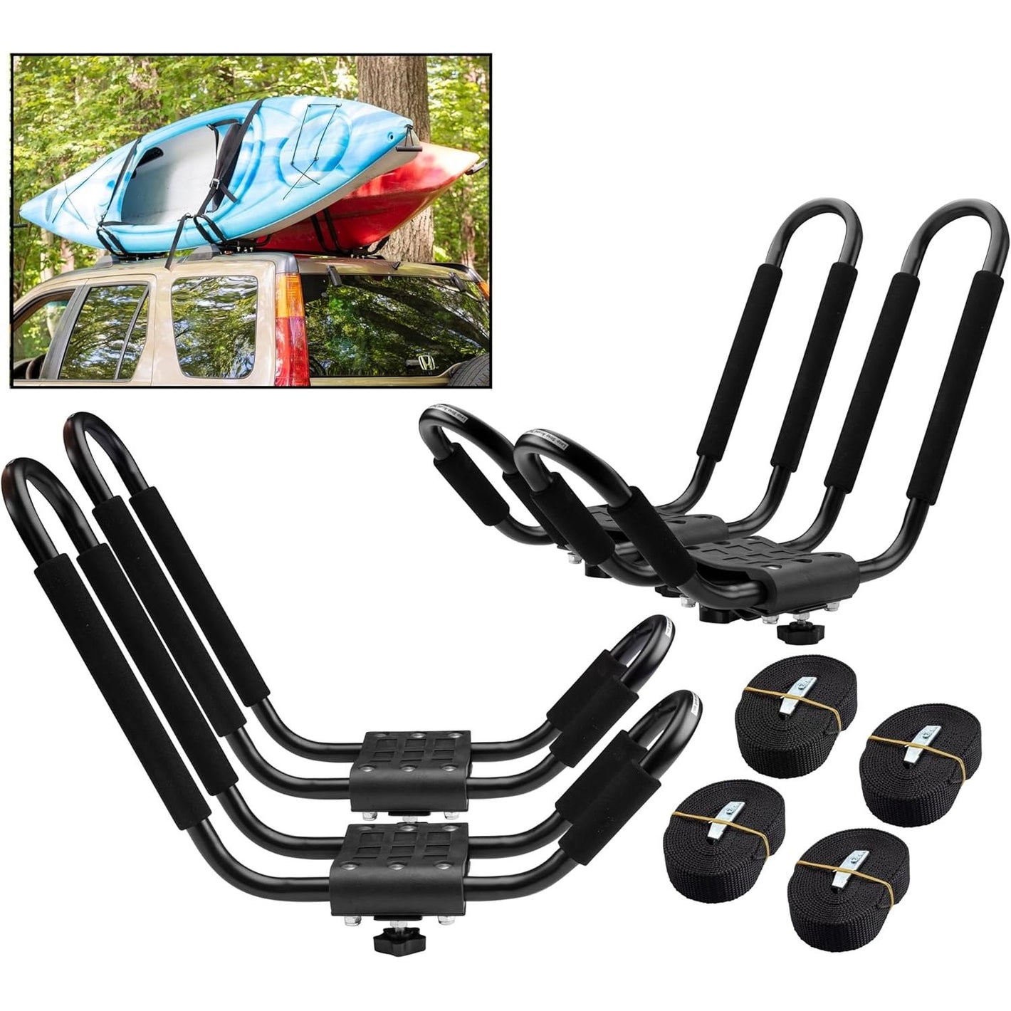 Buy now SCS Direct Kayak Roof Rack Sets - Two Kayak Racks for Cars and SUVs - Universal Fit Carriers Mount on Crossbars for Easy Travel with Kayaks Canoes and Surfboards by PaddleSports+ at indiglob india