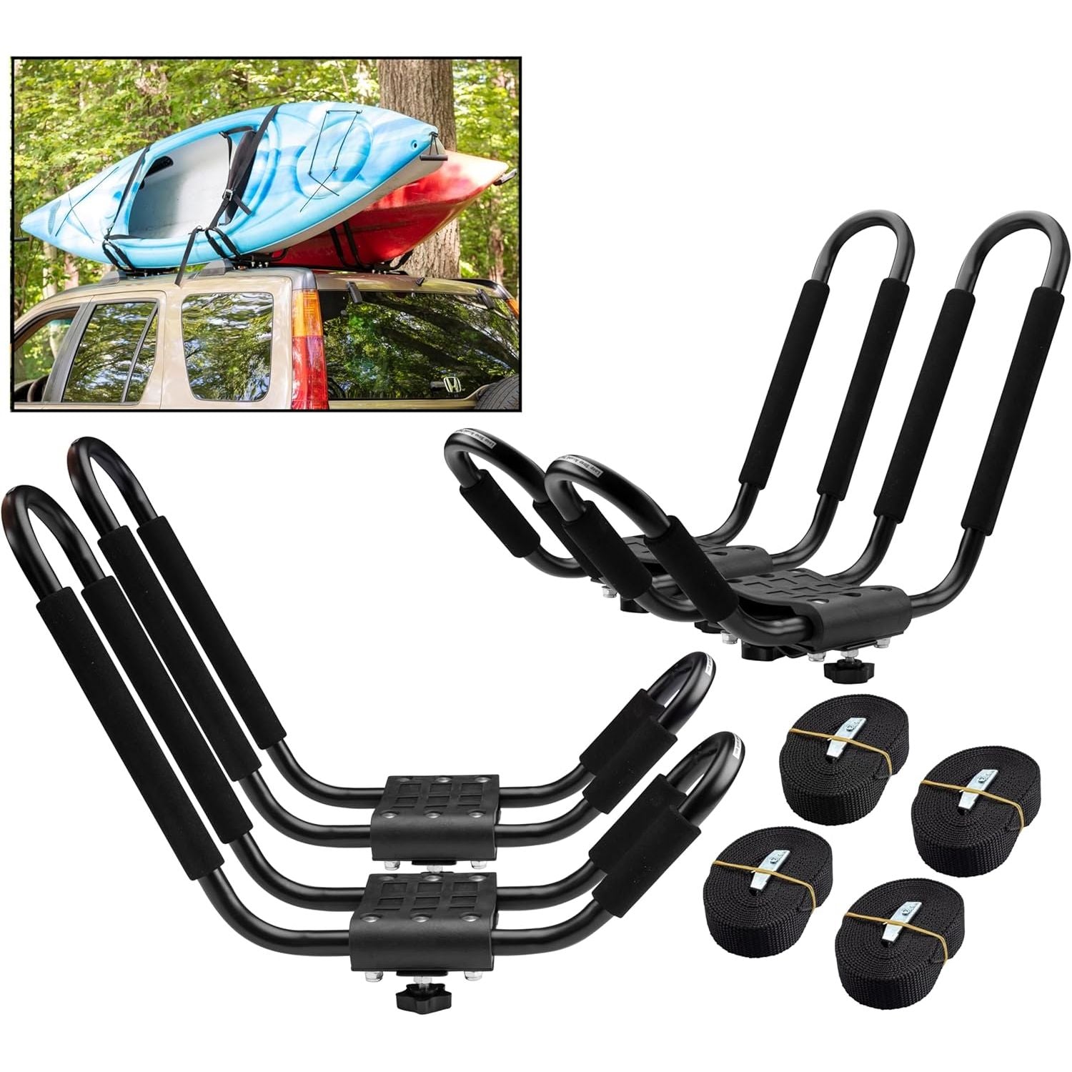 Buy now SCS Direct Kayak Roof Rack Sets - Two Kayak Racks for Cars and SUVs - Universal Fit Carriers Mount on Crossbars for Easy Travel with Kayaks Canoes and Surfboards by PaddleSports+ Default at indiglob india
