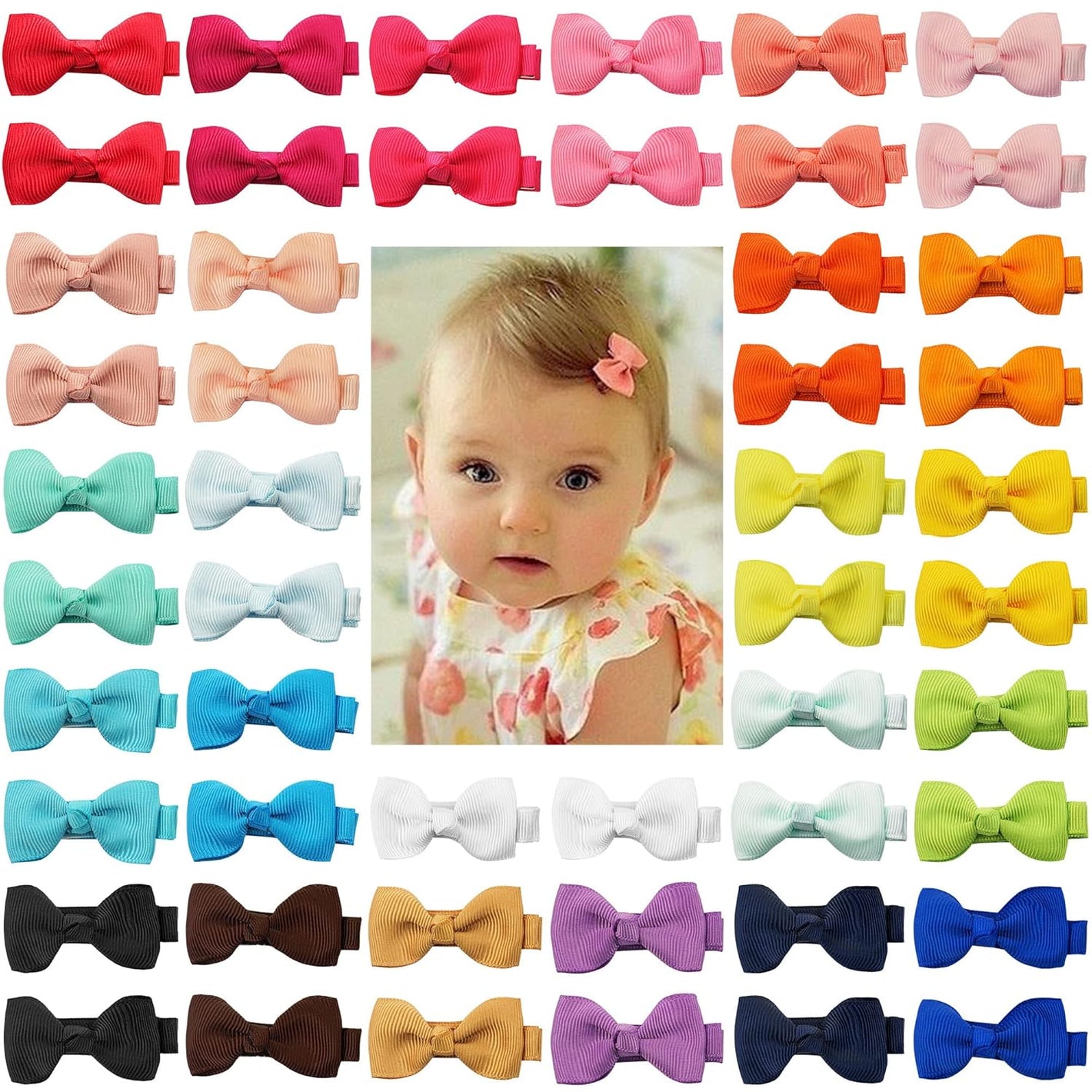 CÉLLOT Baby Hair Clips 50 Pieces 25 Colors in Pairs Baby Girls Fully Lined Bows Hair Pins Tiny 2" Hair Bows Alligator Clips for Girls Infants Toddlers