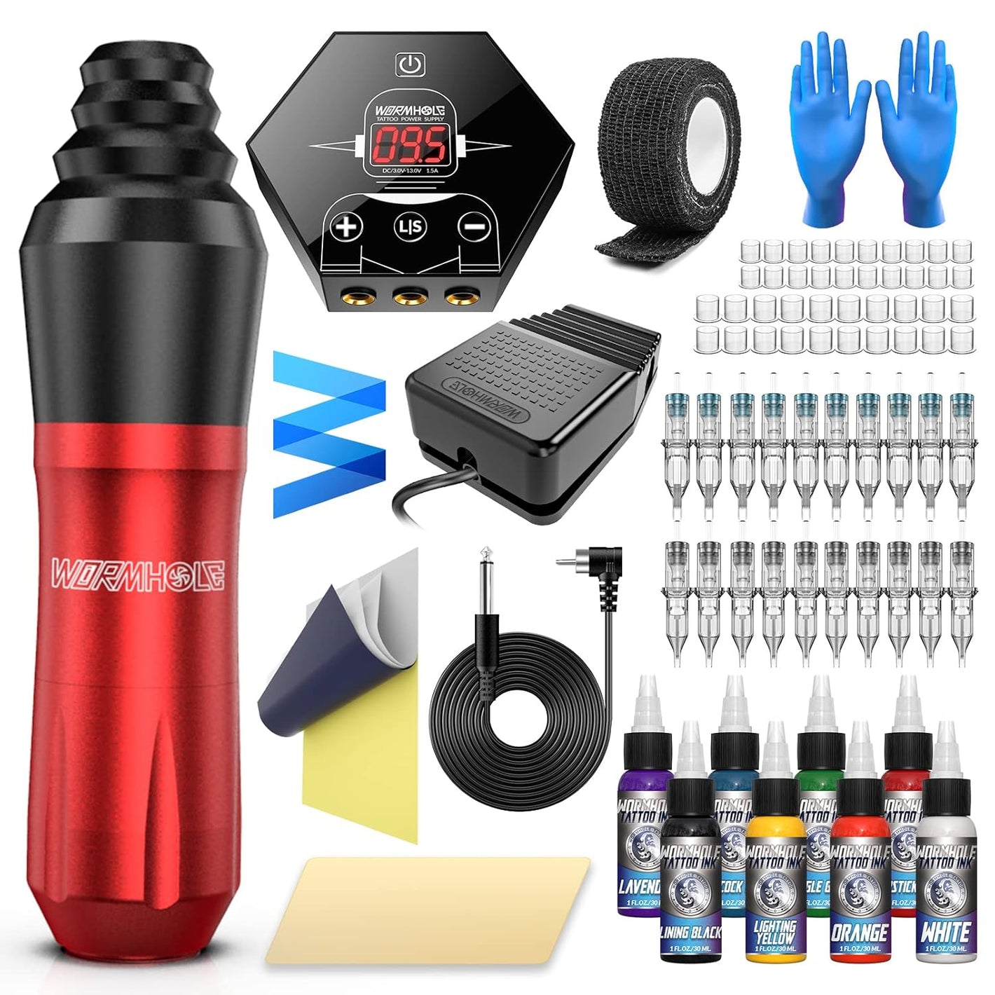 Wormhole WTK080 Tattoo Machine Kit - Rotary Tattoo Pen Kit Complete for Beginners