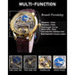 FORSINING Men's Skeleton Moon Phase Watch Mechanical Self-Wind Tourbillon Dual Time Zone Watches Automatic Luxury Leather Strap Large Dial Wristwatch