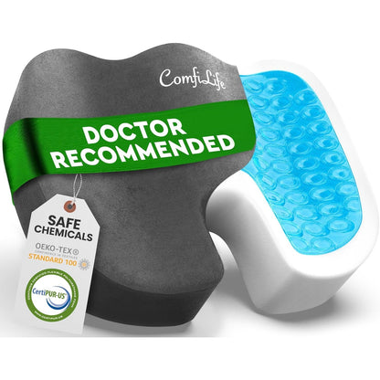 ComfiLife Gel Enhanced Seat Cushion – Office Chair Cushion – Non-Slip Gel & Memory Foam Coccyx Cushion for Tailbone Pain - Desk Chair Car Seat Cushions Driving - Sciatica & Back Pain Relief (Gray)