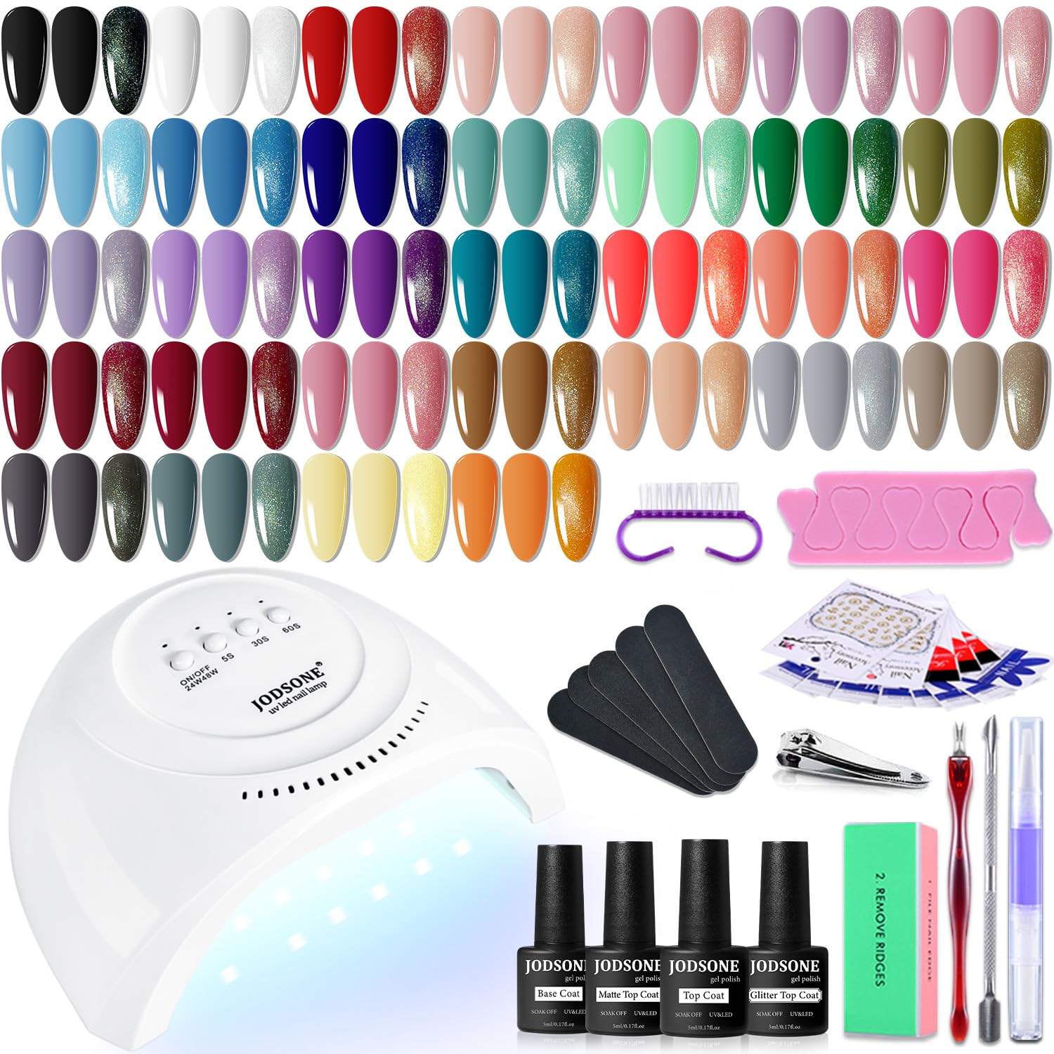 Buy now JODSONE Gel Nail Polish Kit with U V Light 32 Colors Gel Polish Nail + 4 Functional Adhesive Bottles Kit Soak Off Manicure Tools Gifts for Women 32KIT 1G 01-A at indiglob india