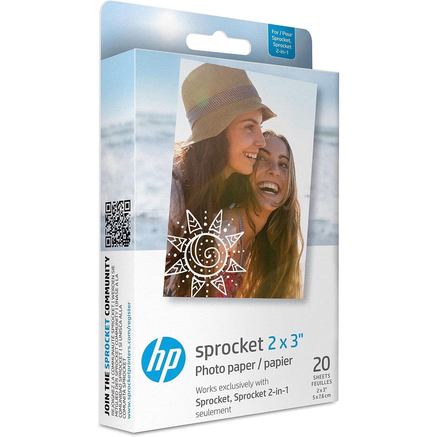 HP Sprocket 2x3" Premium Zink Sticky Back Photo Paper (20 Sheets) Compatible with HP Sprocket Photo Printers, White
