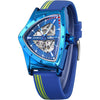 FORSINING Skeleton Watches for Men, Automatic Mechanical Watch with Triangle Dial, Luminous Self Winding Watches Stainless Steel Bracelet or Soft Silicone Strap - Blue