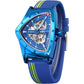 FORSINING Skeleton Watches for Men, Automatic Mechanical Watch with Triangle Dial, Luminous Self Winding Watches Stainless Steel Bracelet or Soft Silicone Strap