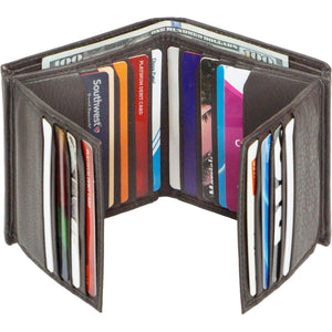Bullz Genuine Nappa Cow Leather Thick Dual Credit Card ID Flap Quad Fold Large Bifold Mens Wallet Passcase RFID
