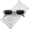 ShadyVEU Slim Classic Rectangular Sunglasses UV Protection 90’s Vintage Small Wide Retro Frame Fashion Shades - White Frame, Black Lens