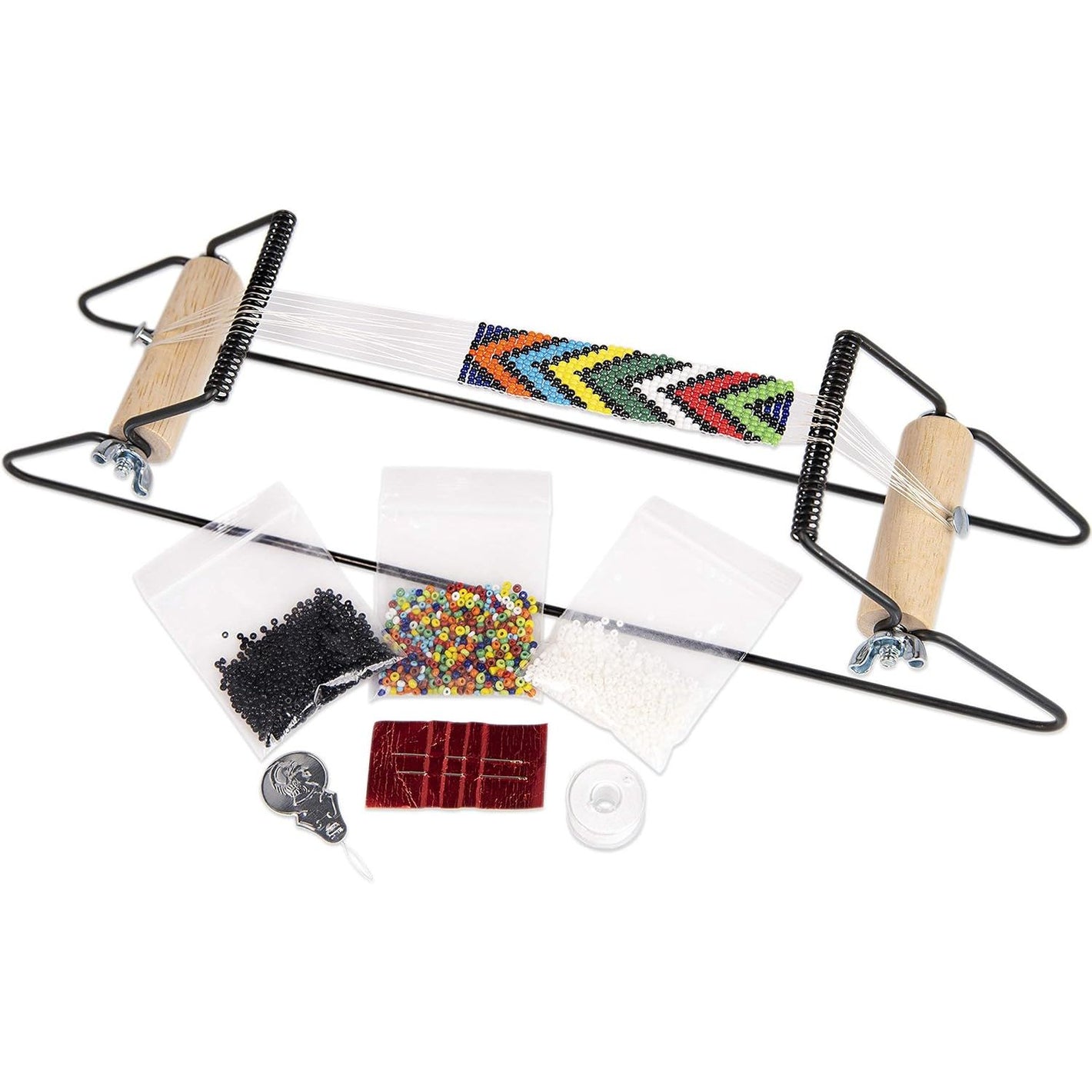 The Beadsmith Metal Bead Loom Kit, Includes Loom (12.5" x 2.5" x 3"), Thread, Needles, and 18 Grams Glass Beads for Bracelets, Necklaces, Belts, and More