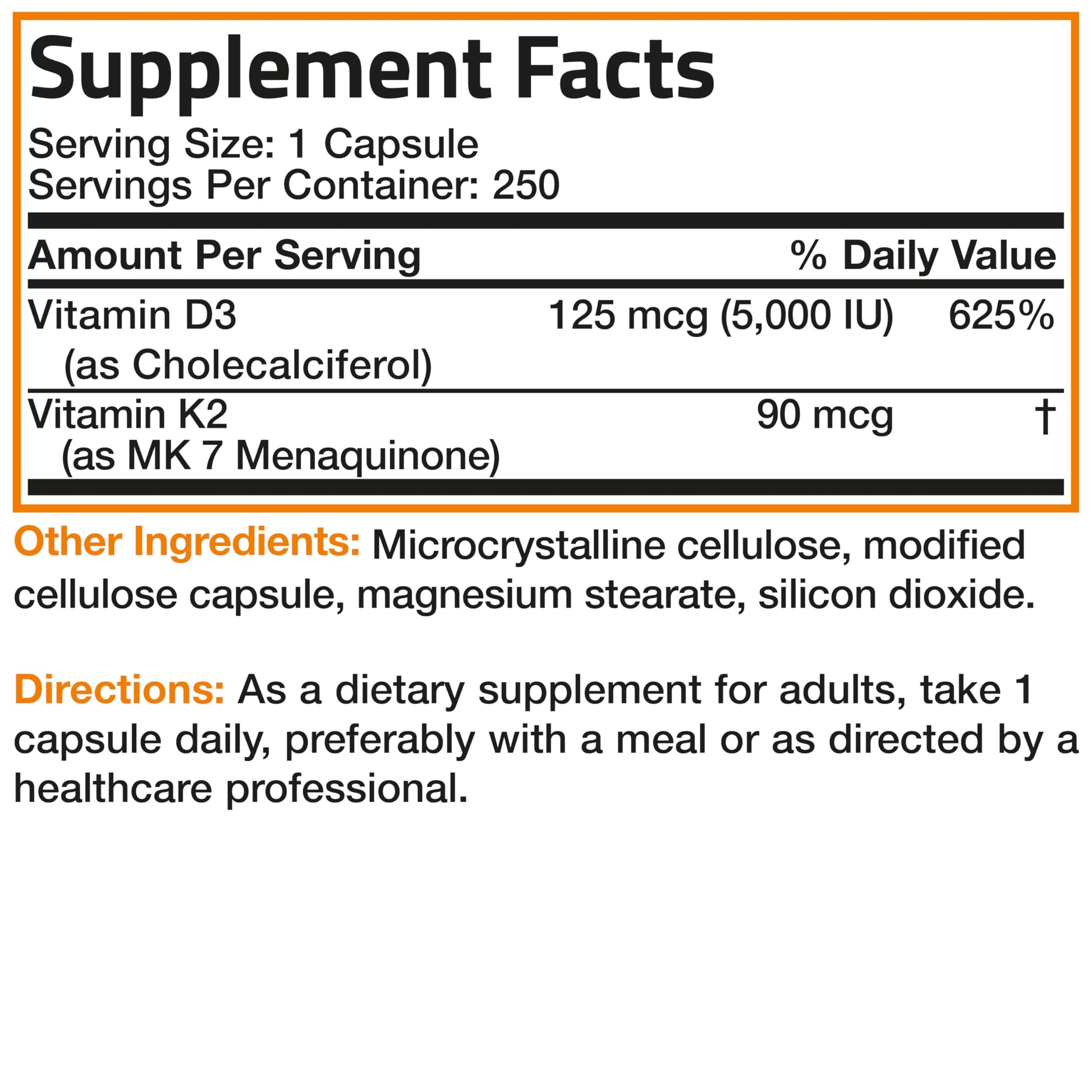 Buy now Bronson Vitamin K2 (MK7) with D3 Supplement Non-GMO Formula 5000 IU Vitamin D3 & 90 mcg K2 MK-7 Easy to Swallow D & K Complex, 250 Capsules at indiglob india