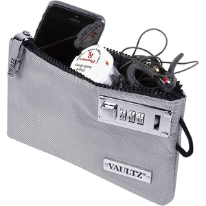 Vaultz Money Bag with Lock - 5 x 8 Inches, Men & Women's Locking Accessories Pouch for Cash, Bank Deposits, Wallet, Medicine, Phone and Credit Cards - Gray