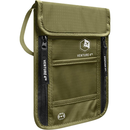 VENTURE 4TH Passport Holder Neck Wallet with RFID Blocking Nylon Lining - Hidden Neck Pouch for Travel (Black)
