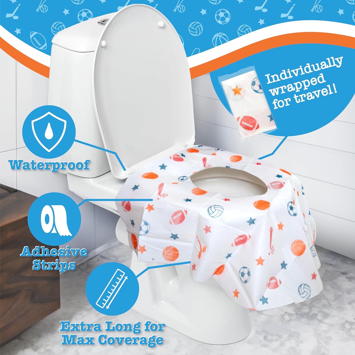 Buy now Toilet Seat Covers Disposable (12 Pack, Sports) - XL Waterproof Toilet Cover for Toddlers, Kids & Adults - Portable & Individually Wrapped for Travel, Potty Training & Public Restrooms at indiglob india
