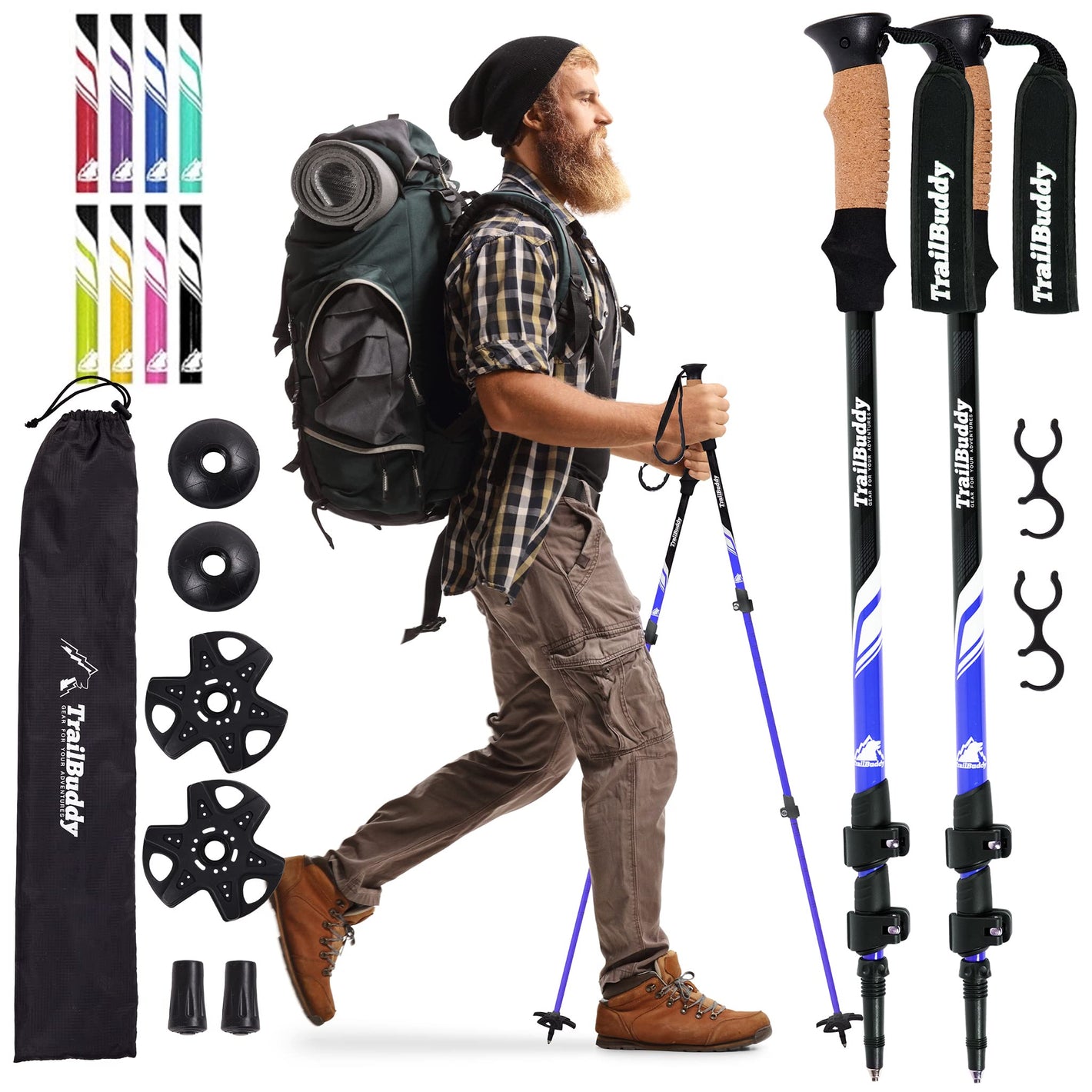 Buy now TrailBuddy Trekking Poles – Lightweight 7075 Aluminum Hiking Poles for Women, Men & Seniors – Collapsible or Foldable Walking Sticks for Travel, Trails & Balance at indiglob india