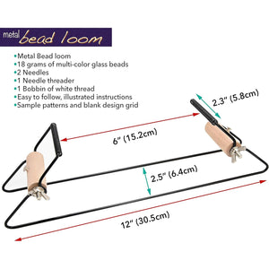 The Beadsmith Metal Bead Loom Kit, Includes Loom (12.5" x 2.5" x 3"), Thread, Needles, and 18 Grams Glass Beads for Bracelets, Necklaces, Belts, and More