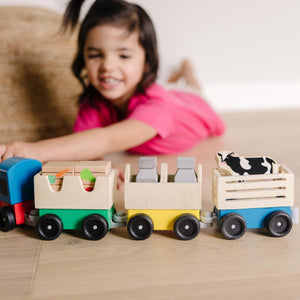 Buy now Melissa & Doug Wooden Farm Train Set - Classic Wooden Toy (3 Linking Cars) at indiglob india