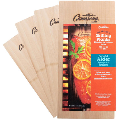 Camerons Alder Grilling Planks - 4 Pack (5.5"x11.5") - Premium Natural Alder Wood - Easily Infuse Smoky Flavor into BBQ Salmon, Fish, Pork, Veggies, and More - Sourced in the USA - Grilling Gift Idea