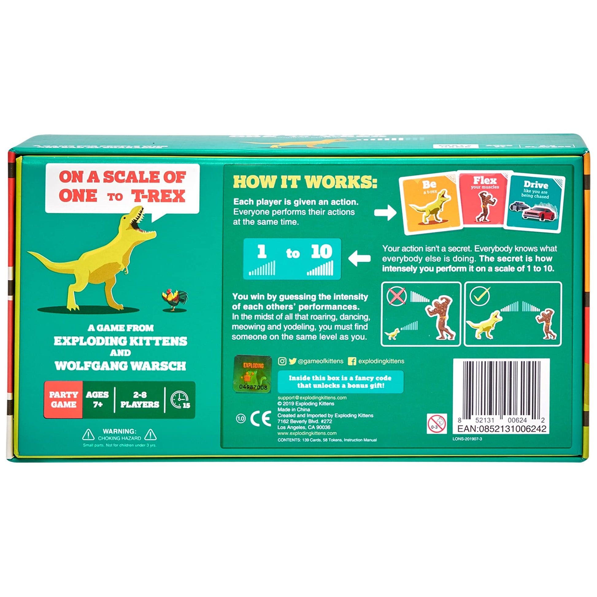 Buy now Exploding Kittens On a Scale of One to T-Rex 2-8 Players - Ages 7+ - 15 Minutes to Play - Charades Style Acting Card Game - Party Game, Family Game Night, Kid and Adult Card Game at indiglob india
