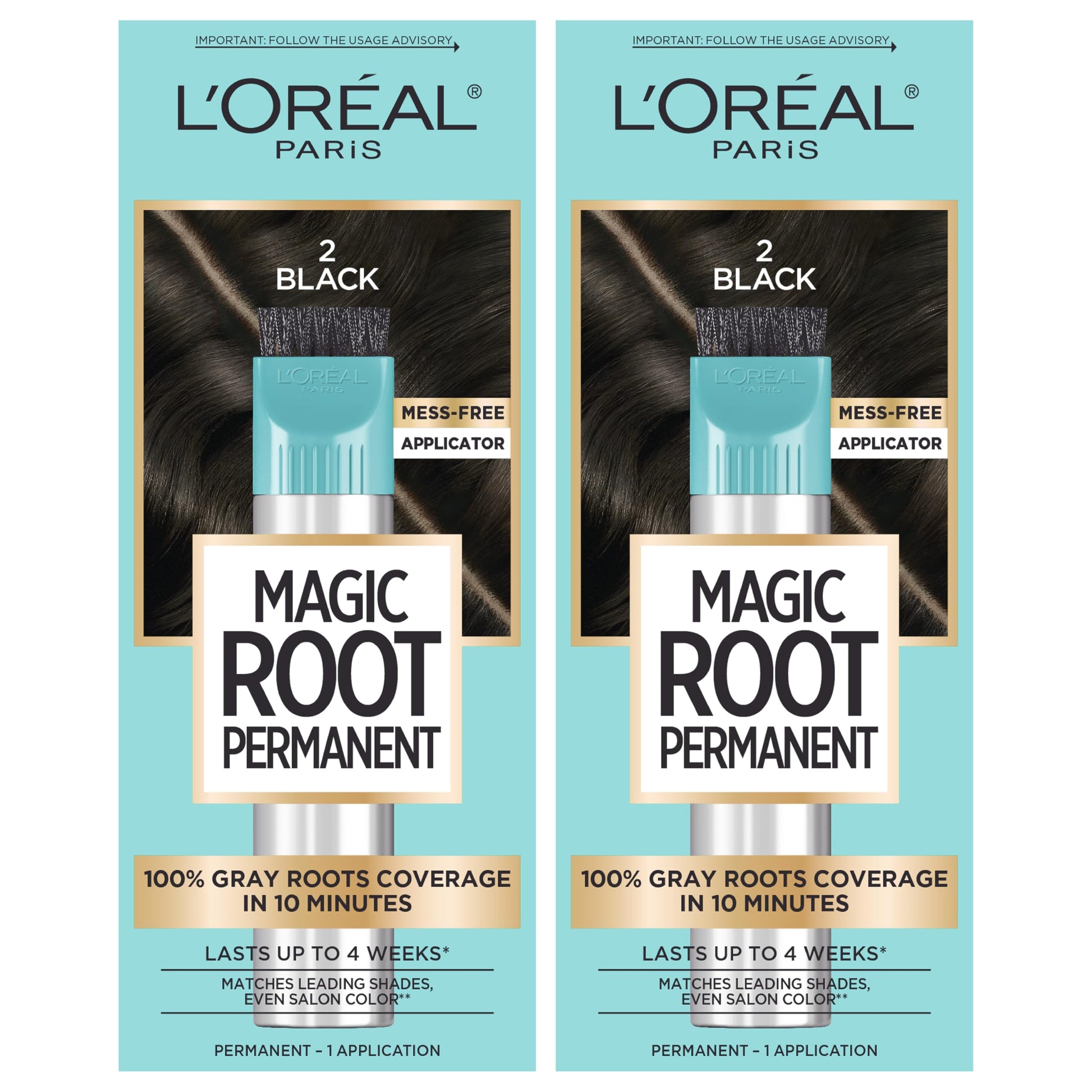 Buy now L'Oreal Paris Magic Root Rescue 10 Minute Root Hair Coloring Kit, Permanent Hair Color with Quick Precision Applicator, 100 percent Gray Coverage, 4 Dark Brown, 2 count 2 Black 1 Count (Pack of 2) at indiglob india