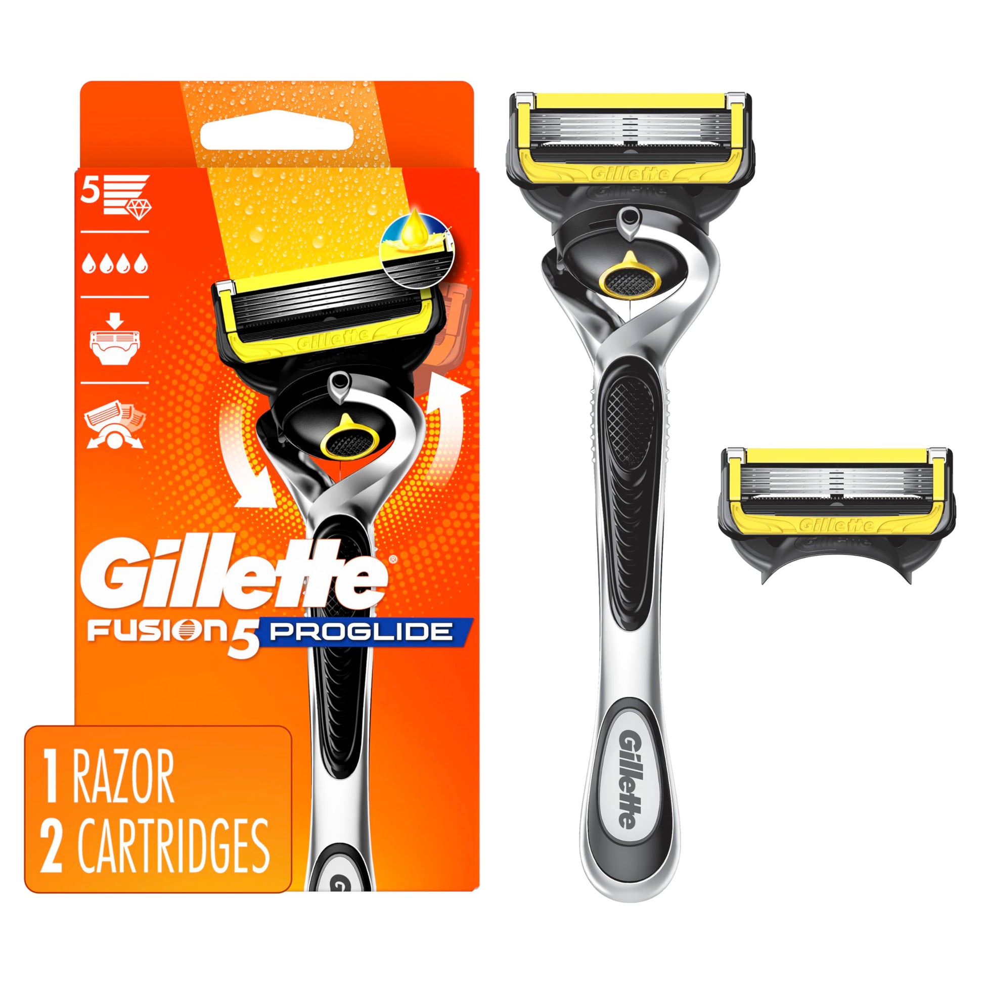 Buy now Gillette ProGlide Shield Razor for Men, Handle + 2 Blade Refills 1 Razor, 2 Refills at indiglob india
