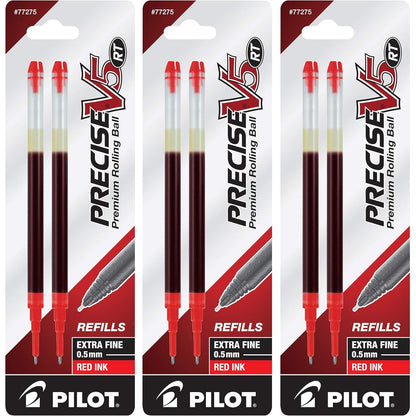 Pilot, Precise V5 RT Liquid Ink Refills, Extra Fine Point 0.5 mm, Black, Pack of 6