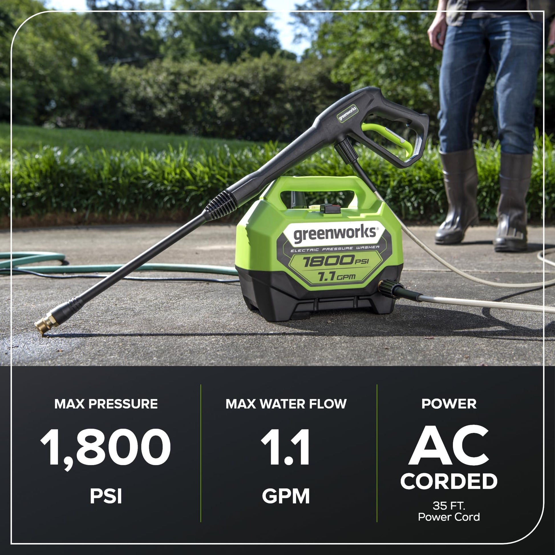 Buy now Greenworks 1800 PSI (1.1 GPM) Electric Pressure Washer PWMA Certified at indiglob india